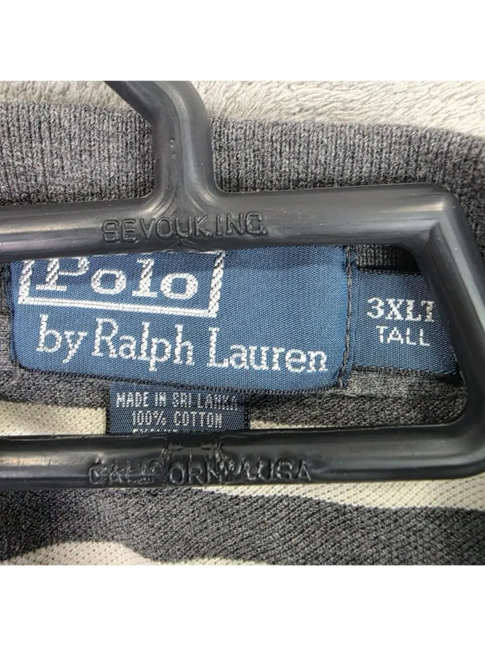 Mens Polo Ralph Lauren Gray & White Striped Classic Fit Polo Shirt Cotton 3XLT